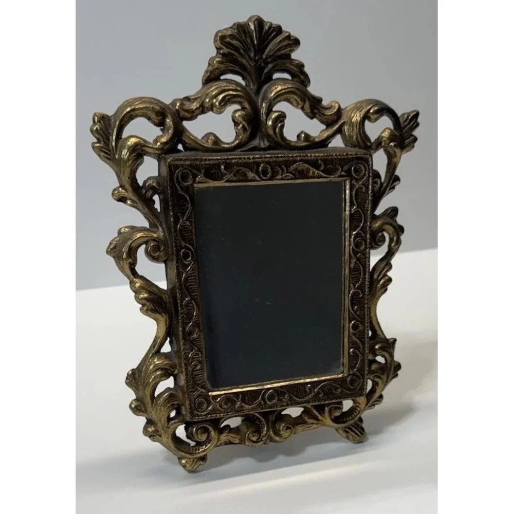 Vtg Gold‎ Vanity Mirror Ornate Rococo Hollywood Regency Tabletop Easel Baroque